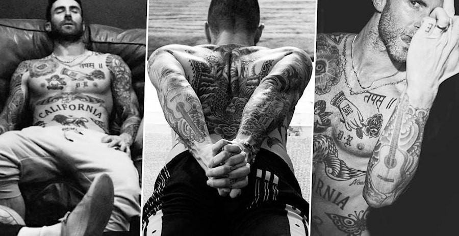 Koleksi tato memenuhi seluruh tubuh Adam Levine, vokalis band Maroon 5. (Foto: Instagram)