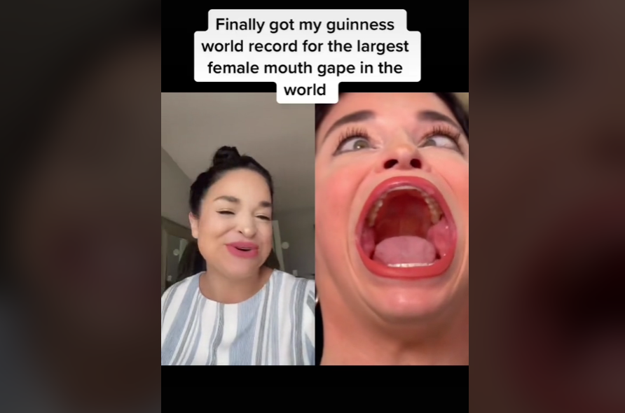 Perempuan pemegang rekor mulut terlebar di dunia, viral di Tiktok. (Foto: Tiktok)