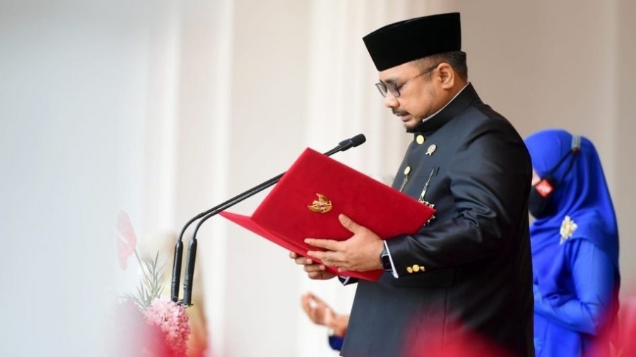 Menteri Agama Yaqut Cholil Qoumas membacakan doa pada HUT KE-76 RI di Jakarta. (Foto: Istimewa)
