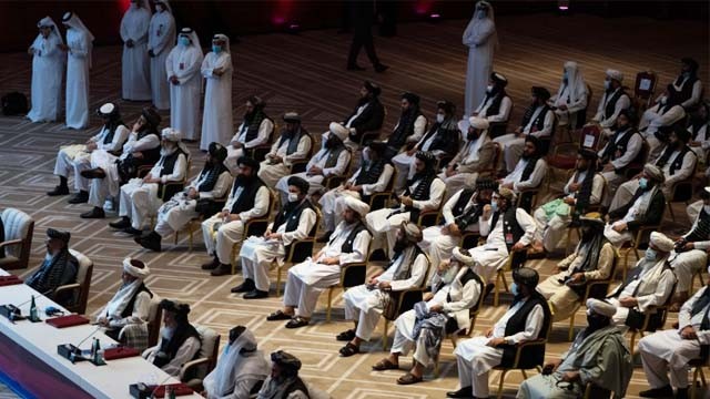 Para pimpinan dan anggota Taliban menghadiri pembicaraan damai intra-Afghanistan di Doha, Qatar pekan lalu. (Foto: Al Jazeera)