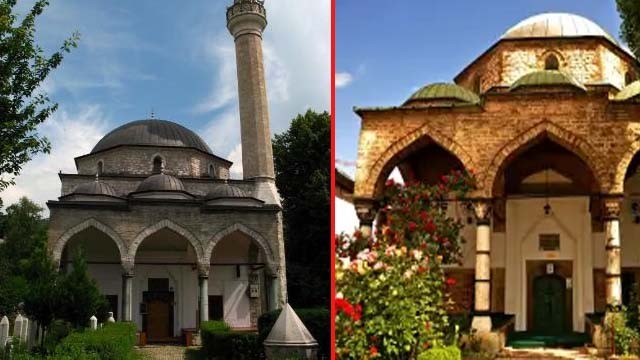 Masjid Bascarsija di Sarajevo, Bosnia- Herzegovina, sebelum dipugar (kanan) dan setelah dipugar dan diresmikan hari Jumat kemarin. (Foto:Istimewa)