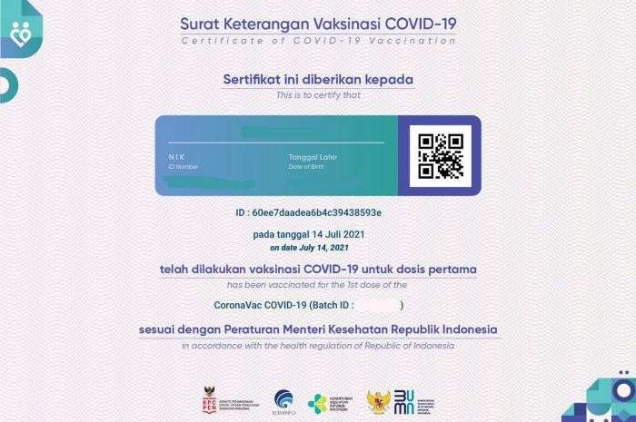 Ilustrasi sertifikat vaksin di aplikasi PeduliLindungi. (Foto: Istimewa)