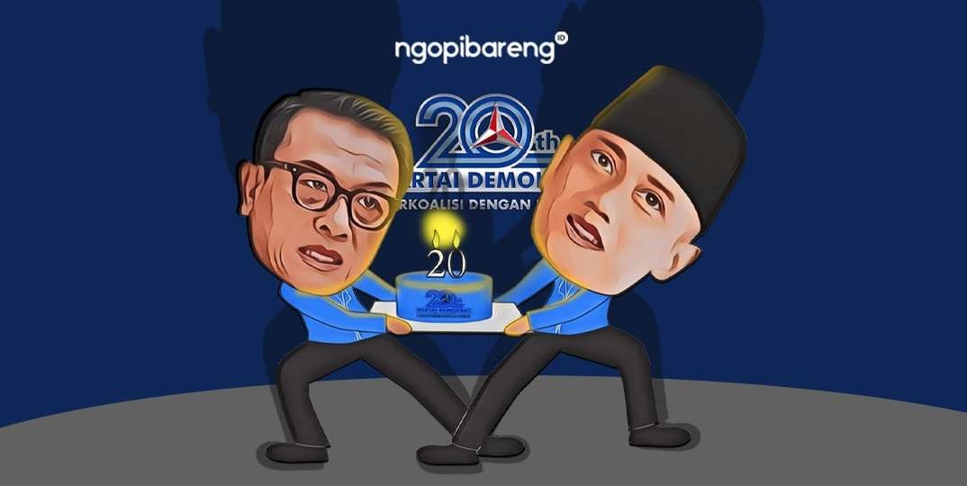 Ilustrasi Partai Demokrat kubu AHY vs Moeldoko. (Grafis: Fa Vidhi/Ngopibareng.id)