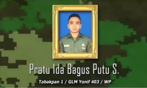 Satu prajurit TNI, Pratu Ida Bagus Putu, anggota Yonif 403/WP, gugur saat mengevakuasi jenazah nakes Gabriela Meilani. (Foto: Twitter)