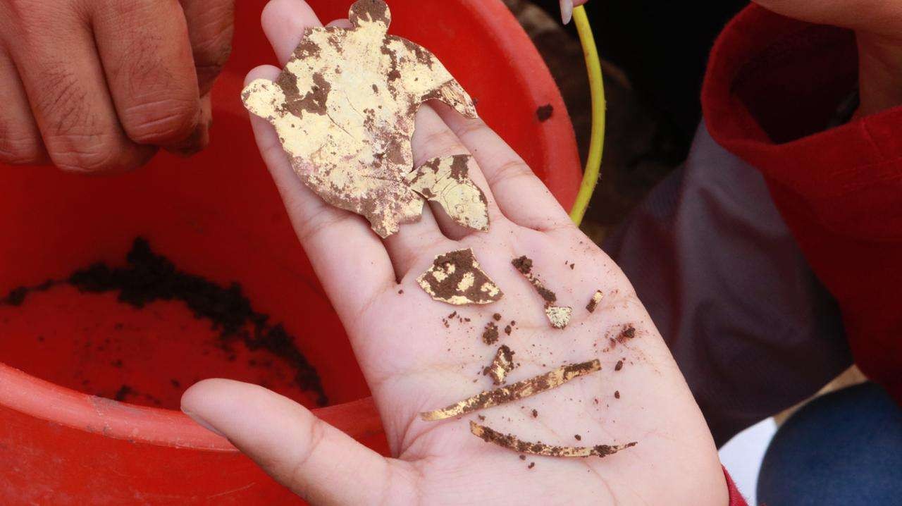 Lempengan emas berbentuk kura-kura ditemukan tim BPCB Jatim.(Foto Istimewa)