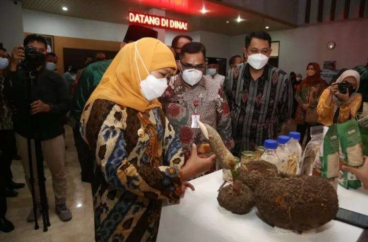 Gubernur Jawa Timur, Khofifah Indar Parawansa saat menghadiri acara peresmian gedung baru Disperindag Jatim. (Foto: Antara/HO-Ali)