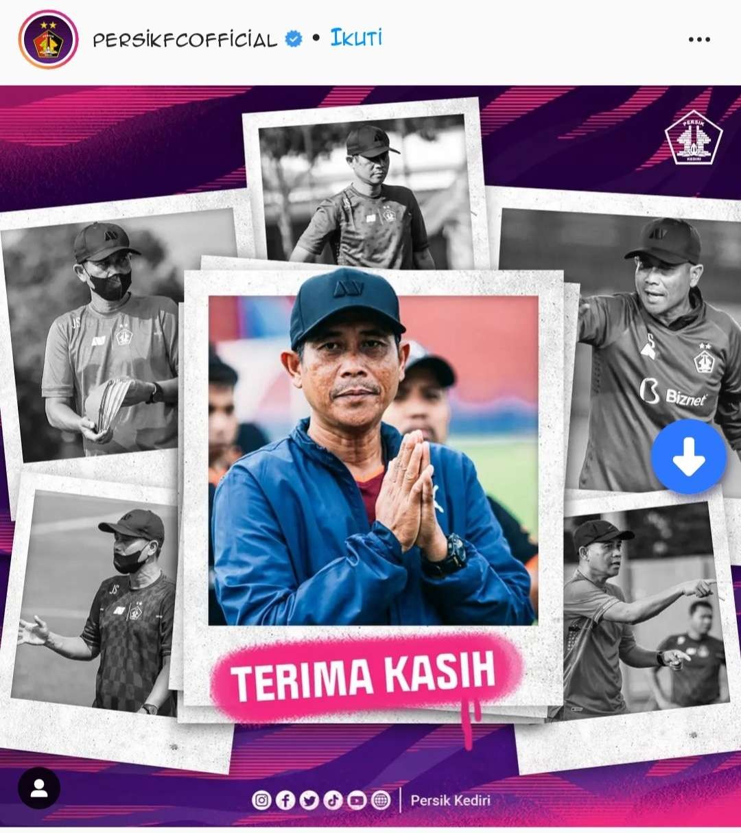 Persik Kediri copot Joko Susilo sebagai pelatih. (Foto:Instagram persik official)