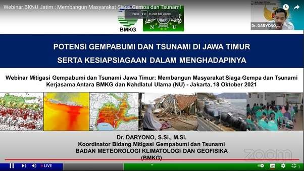 Potensi gempa dan tsunami di wilayah pesisir Jatim yang disampaikan BMKG. (Foto: Istimewa)