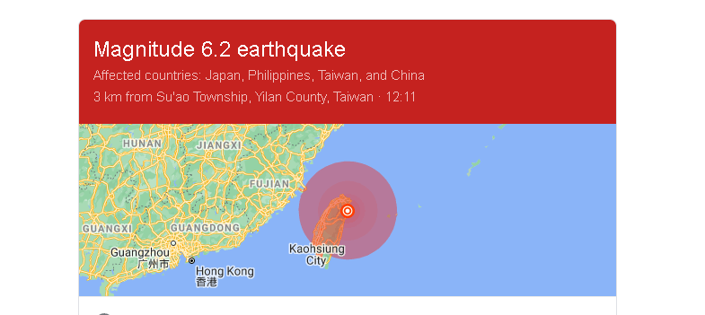 Gempa mengguncang Taiwan, Minggu 24 Oktober 2021. (Foto: Istimewa)