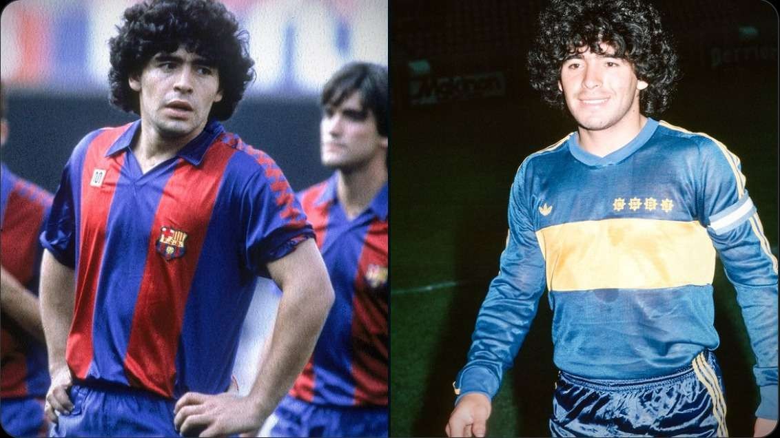 Diego Maradona saat berkostum Barcelona dan Boca Juniors. (Foto: Istimewa)