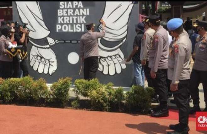 Salah satu karya peserta lomba lukis mural di lapangan Mabes Polri Jakarta (foto:istimewa)