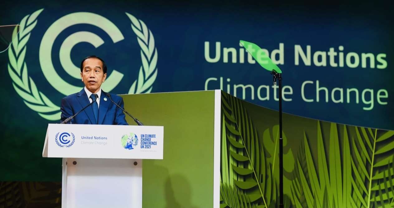 Presiden Jokowi menyampaikan pandangan tentang perubahan iklim. (Foto: Setpres)