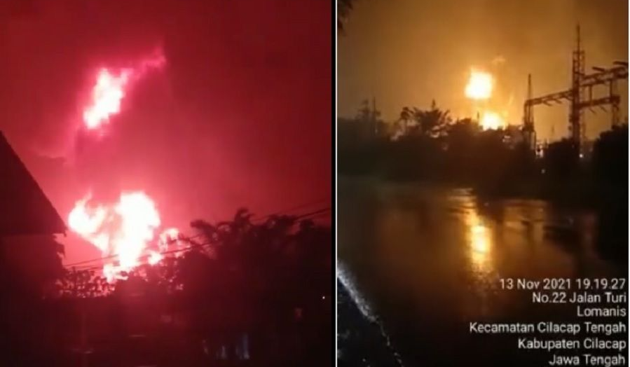 Kebakaran kilang minyak di Cilacap, Sabtu 13 November 2021. (Foto: Istimewa)