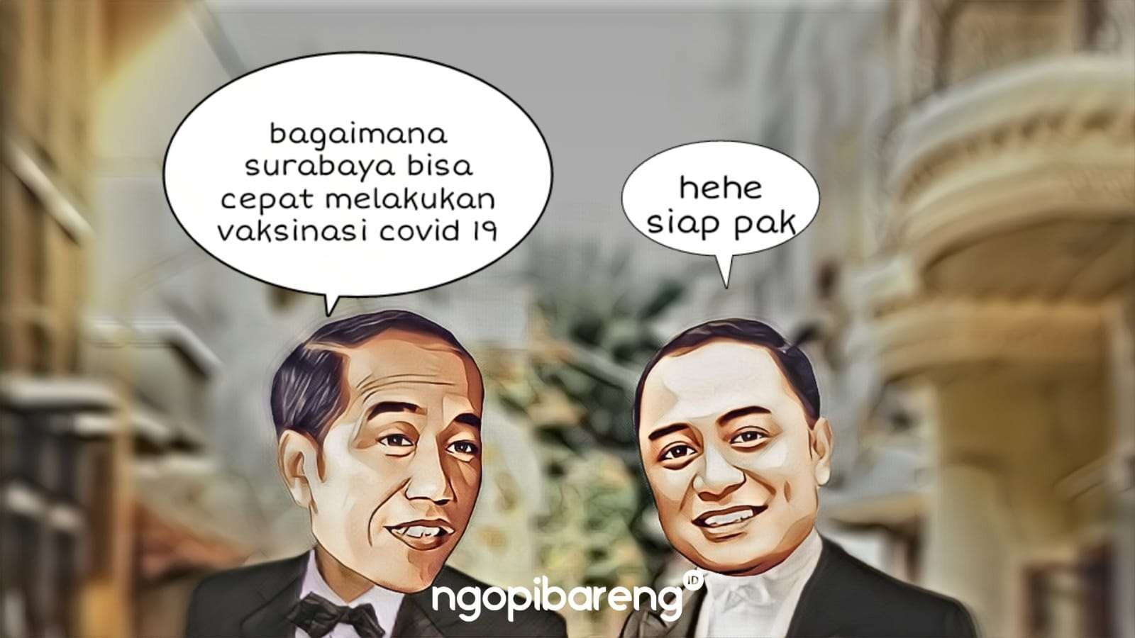 Ilustrasi Presiden Joko Widodo (Jokowi) dan Walikota Surabaya Eri Cahyadi. (Grafis: Fa Vidhi/Ngopibareng.id)