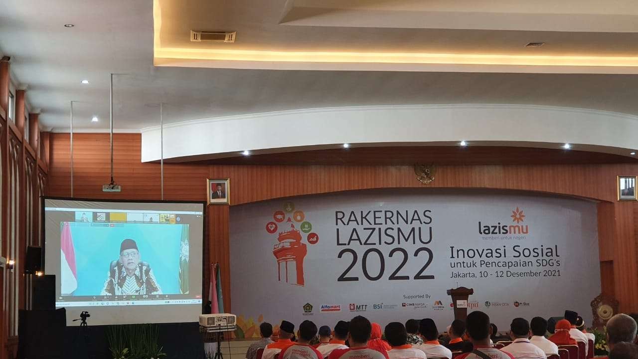 Ketua Umum PP Muhammadiyah Haedar Nashir hadir secara daring dalam acara Pembukaan Rakernas Lazismu 2022. (Foto: Istimewa)