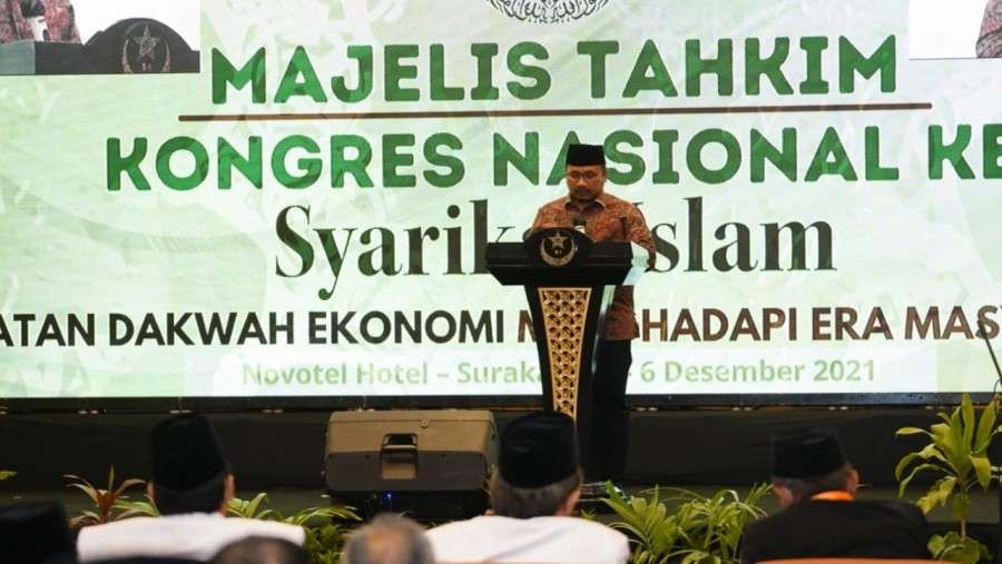 Mewakili Presiden RI Joko Widodo, Menteri Agama Yaqut Cholil Qoumas membuka Kongres Nasional atau Majelis Tahkim ke - 41 Syarikat Islam di Kota Surakarta, Jumat 3 Desember 2021  malam. (Foto: Kemenag)