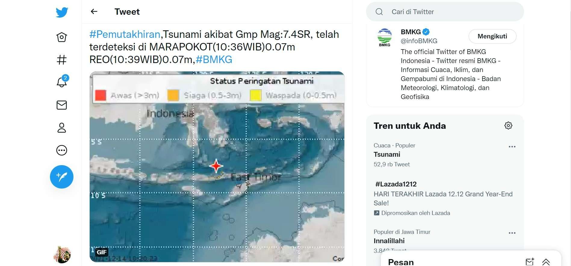 Tangkapan layar tsunami di Marapokot-NTT