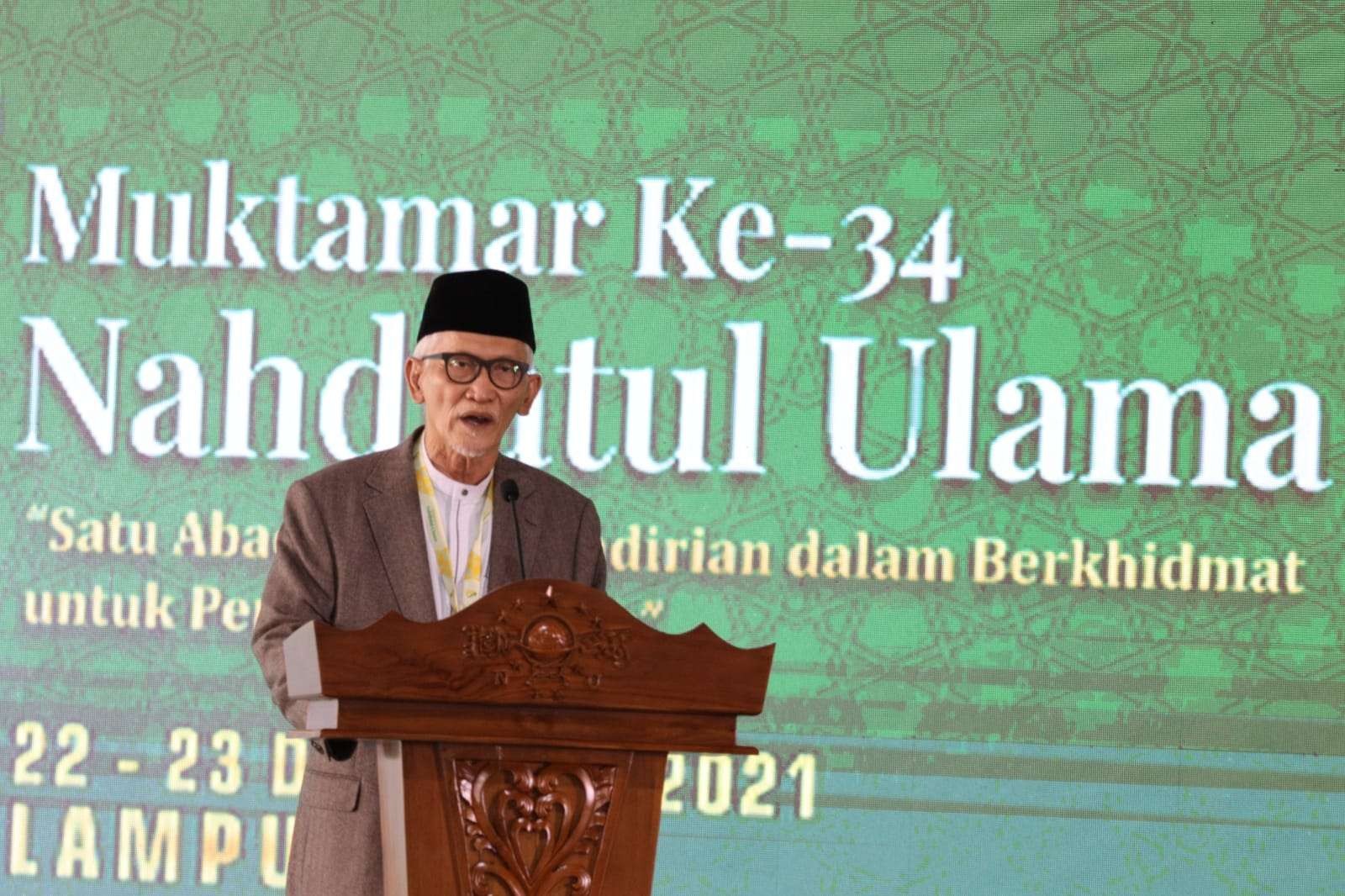 Rais Aam PBNU KH Miftachul Akhyar saat Khitbah Iftitah Muktamar ke-34 NU di Lampung. Foto:Ngopibareng.id)