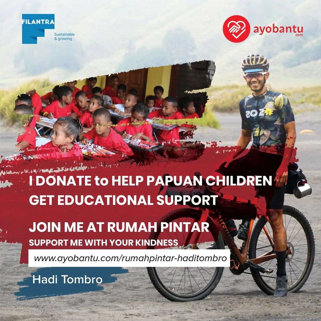 flyer gerakan sepeda berdonasi Hadi Tombro untuk pendidikan anak di Papua bekerjasama dengan Ayobantu.com