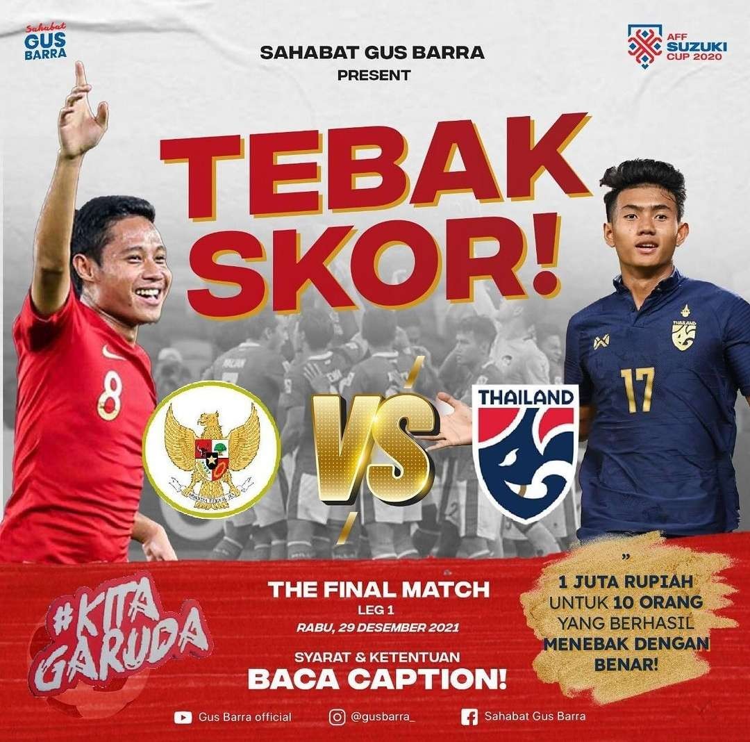 Tebak Skor berhadiah pertandingan Indonesia vs Thailand di Piala AFF Suzuki Cup 2020.(foto istimewa)