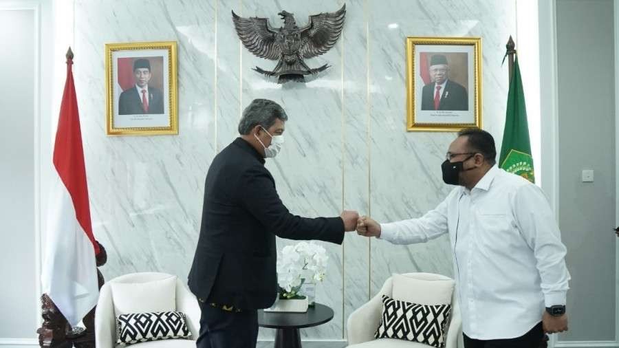Menag Yaqut menerima audiensi Ketua PPAD Doni Monardo beserta jajarannya, Jakarta, Sabtu 13 Januari 2022. (Foto: Kemenag)