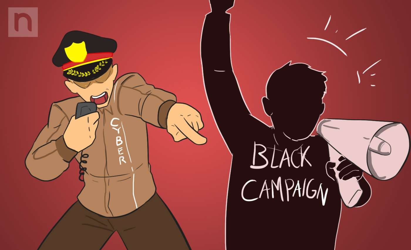 Ilustrasi polisi menangkal black campaign. (Ilustrasi: Faizalach/Ngopibareng.id)