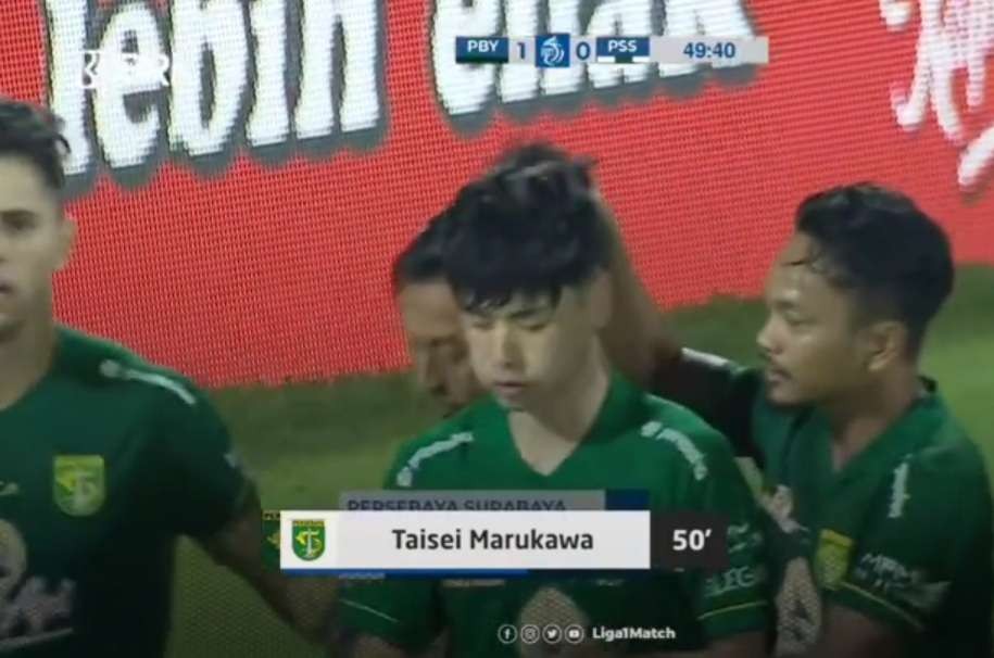 Taisei Marukawa usai cetak gol ke gawang PS Sleman. (Foto: Tangkap Layar pertandingan)