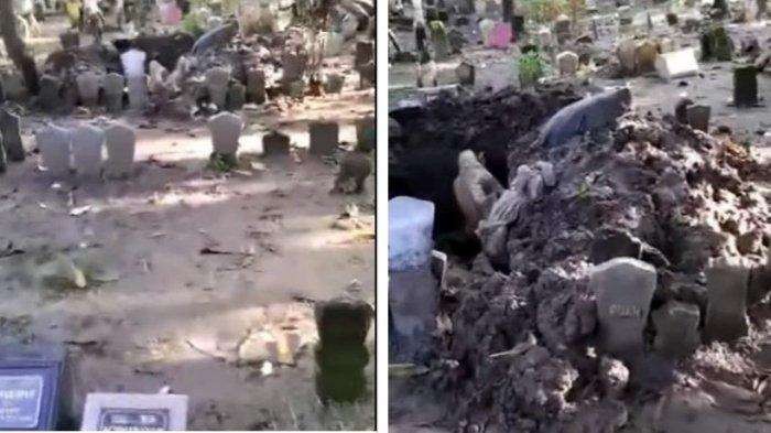 Heboh video kuburan baru di pemakaman umum Desa Tulangan, Sidoarjo, Jawa Timur, diobrak-abrik. Tali pocong hilang dicuri. (Foto: Instagram @terangmedia)