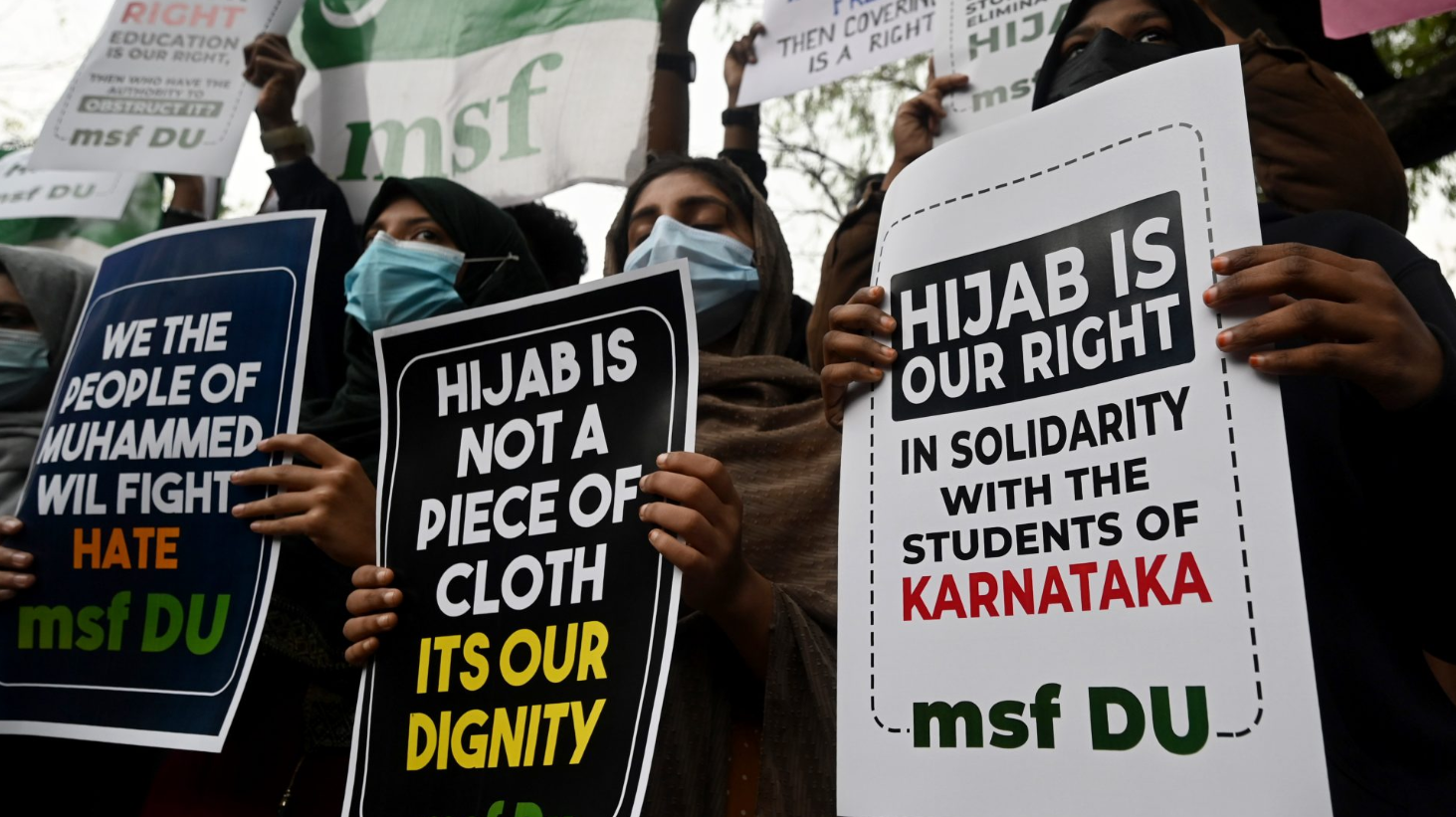 Protes umat Islam atas pelarangan hijab di India. (Foto: Istimewa)