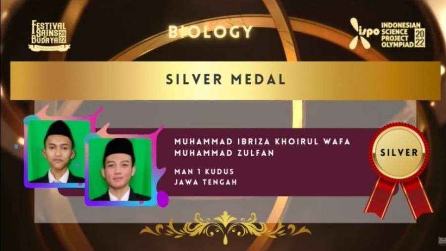 Tim Riset Madrasah Aliyah Negeri (MAN) 1 Kudus meraih Medali Perak dalam ajang ISPO (Indonesian Science Project Olympiad) 2022. (Foto: Kemenag)
