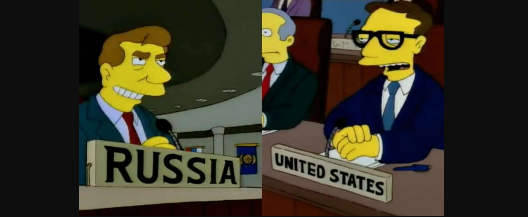 Potongan gambar di mana Rusia ancang-ancang mencaplok Ukrana di kartun The Simpsons pada 1998 silam. (Foto: The Simpson)