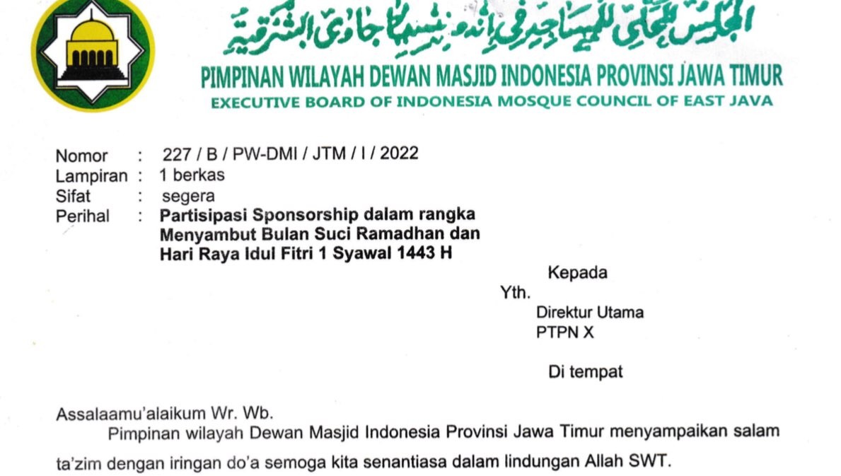 Surat DMI Jatim palsu, terkait permintaan bantuan sponsor (Foto: istimewa)