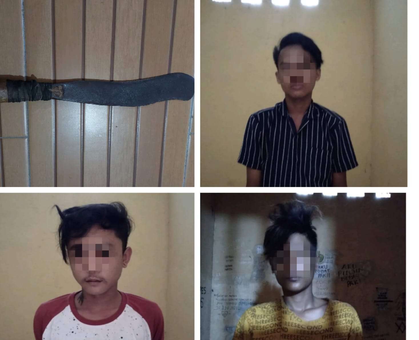 Tiga remaja tersangka kasus pemalakan di Gumukmas ditahan di Polsek Gumukmas (Foto:Istimewa)