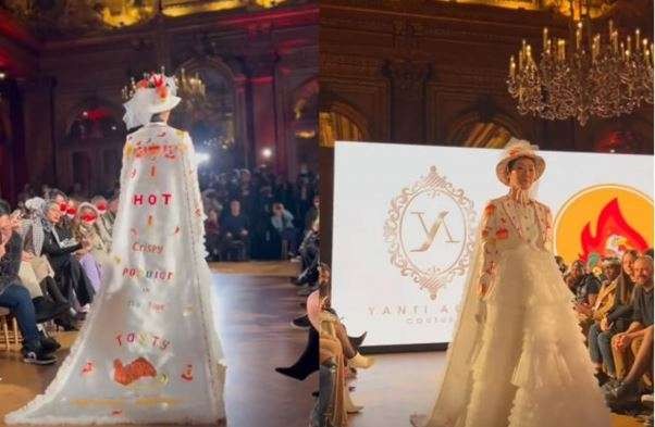 Penampilan Sarwendah membawa brand Geprek Bensu, milik suaminya Ruben Onsu, di fashion show Paris. (Foto: Instagram)