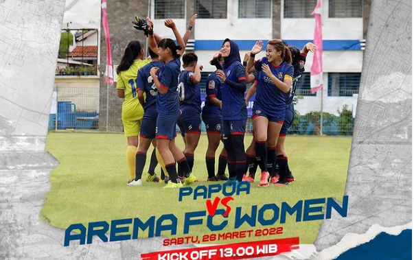 Pertandingan antara wakil Jawa Timur dan Papu, Arema FC Women Vs Tolikara FC disiarkan langsung lewat streaming di vidio.com. (Foto: Instagram Arema FC Women)