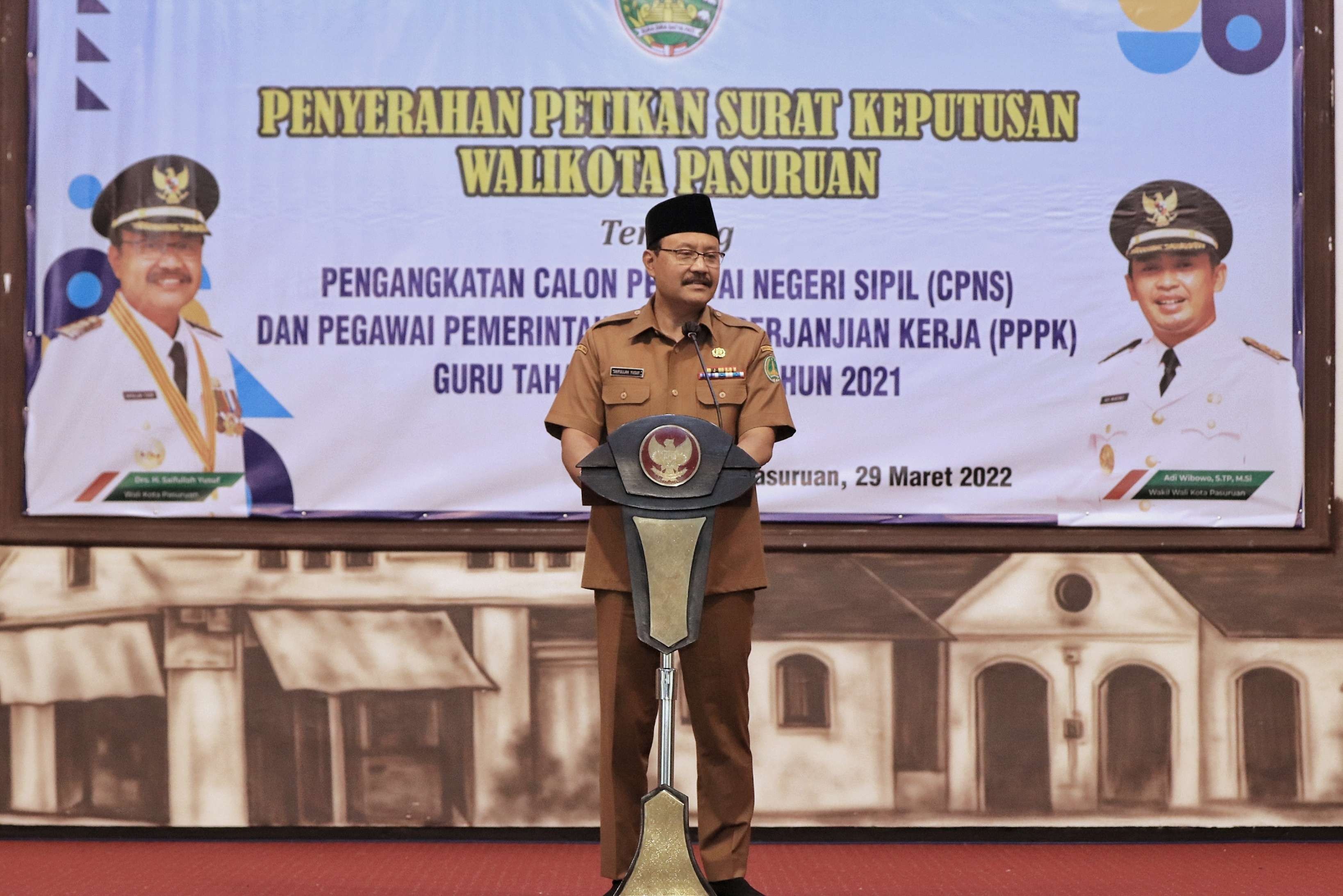 Walikota Pasuruan Saifullah Yusuf atau Gus Ipul saat menghadiri penyerahan SK pada CPNS Pemkot Pasuruan. (Foto: Laily/Ngopibareng.id)