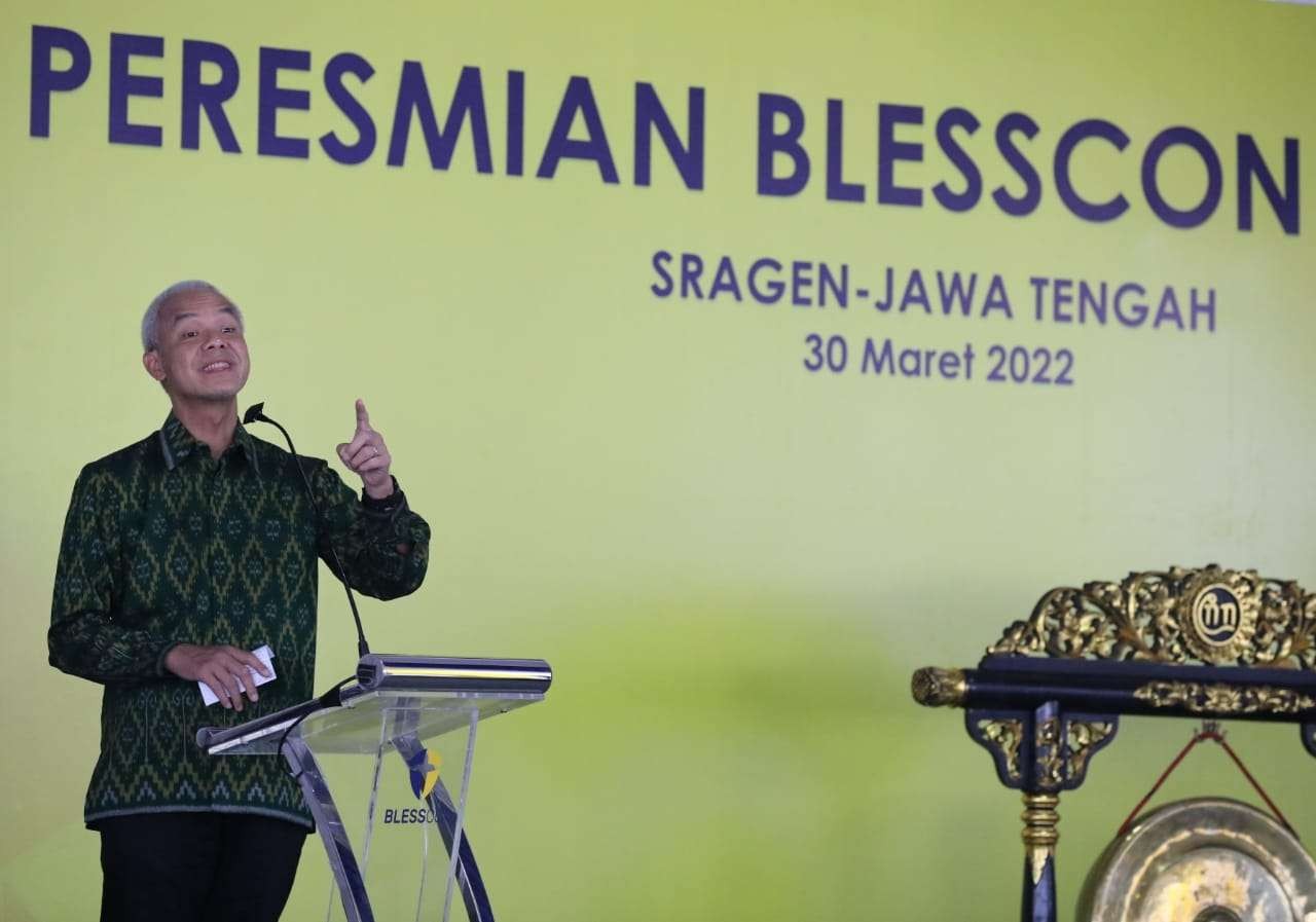 Gubernur Jawa Tengah Ganjar Pranowo saat memberikan sambutan di acara peresmian Blesscon di Sragen, Rabu 30 Maret 2022. (Foto: dok Humas Pemprov Jateng)