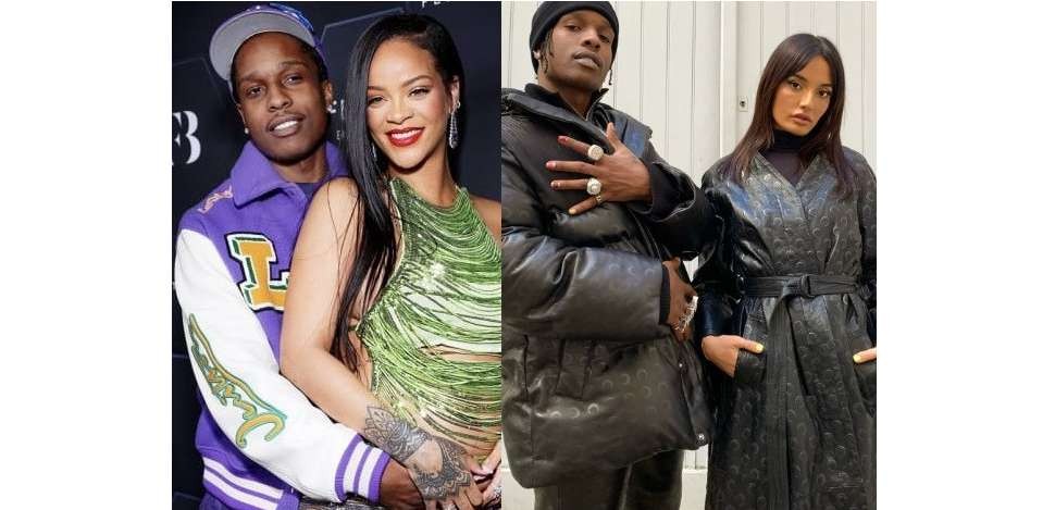 ASAP Rocky saat bersama kekasihnya, Rihanna yang tengah hamil (kiri). Ia pun tertangkap kamera menghadiri agenda fashion show bersama Amina Muaddi. (Foto: Istimewa)