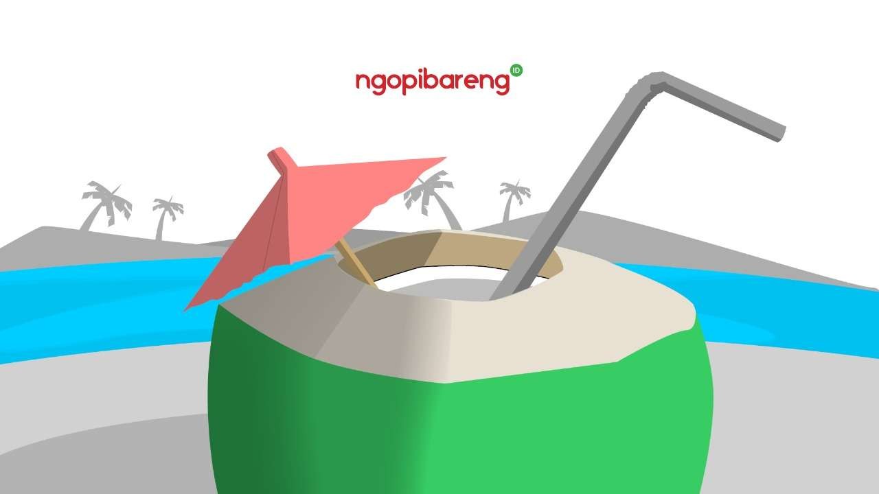 Ilustrasi kesegaran air kelapa. (Grafis: Fa Vidhi/Ngopibareng.id)