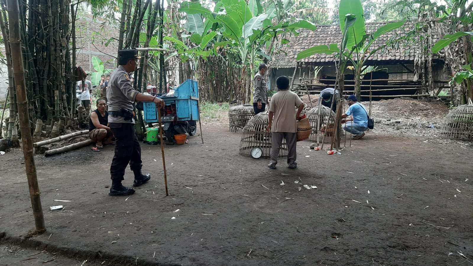 Polisi menggerebek arena sabung ayam di Mojokerto.(Foto: Deni Lukmantara/Ngopibareng.id)