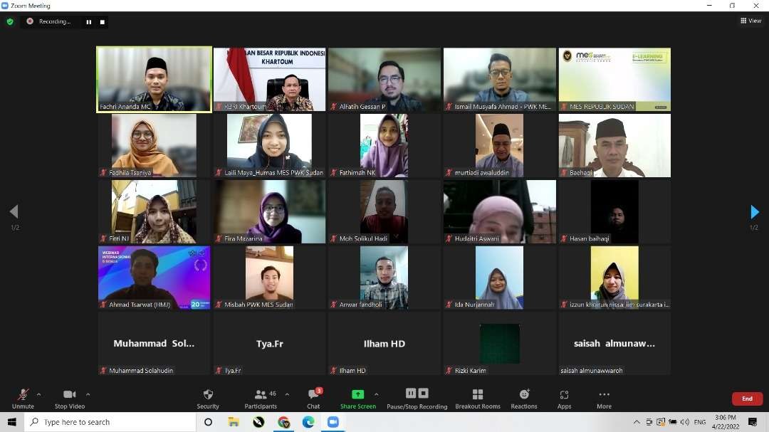 Pembelajaran daring terkait ekonomi dan keuangan syariah yang diadakan KBRI Khartoum, Sudan. (Foto: Istimewa)