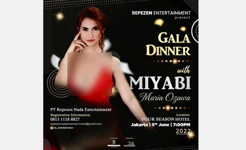 Poster promosi Gala Dinner with Miyabi alias Maria Ozawa, mantan bintang porno asal Jepang. (Foto: Istimewa)