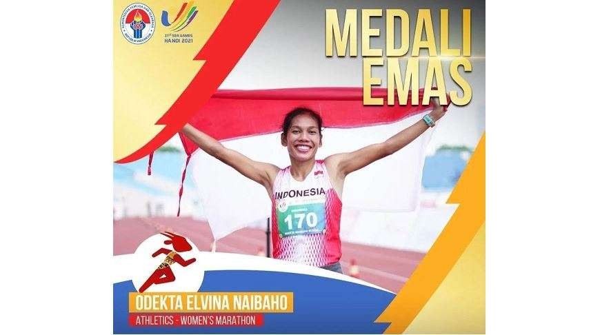 Odekta Naibaho Elvina meraih medali emas bersejarah dari cabang maraton putri. (Foto: Dok Menpora)