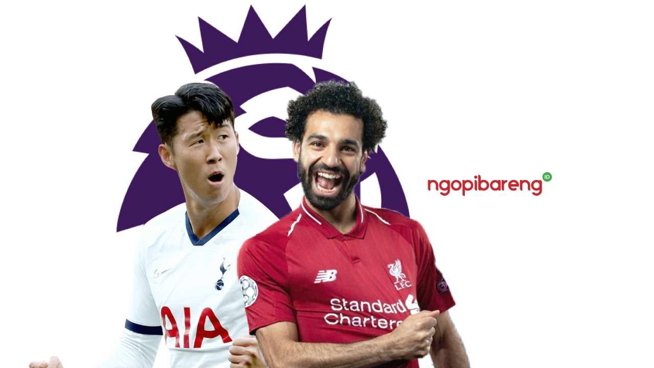 Ilustrasi Mo Salah dan Son Heung-Min menjadi Top Skor bersama Liga Inggris 2021/2022, dengan koleksi 23 gol. (Grafis: Istimewa)