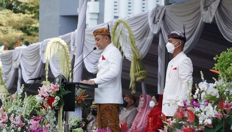 Walikota Surabaya Eri Cahyadi saat menyampaikan sambutan dalam rangka Hari Jadi Kota Surabaya (HJKS) 729. (Foto: Istimewa)