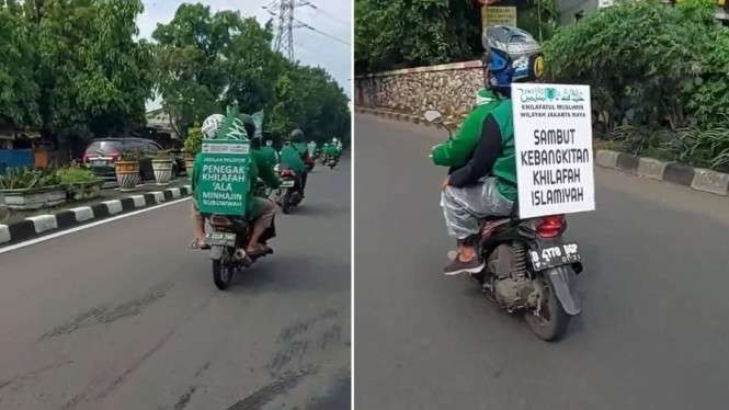 Konvoi sepeda motor dengan membawa spanduk dan poster bertuliskan Khilafah Islamiyah di Jabar dan Jateng. (Foto: Youtube)