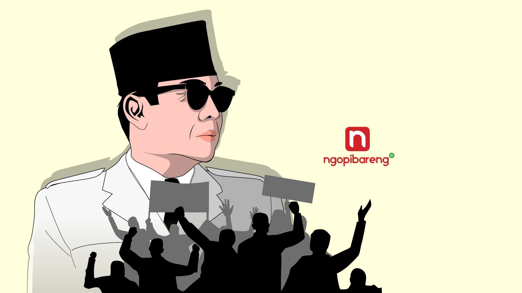 Ilustrasi Demo Besar Mahasiswa di Era Presiden Soekarno (Ilustrasi: Fa Vidhi/ ngopibareng.id)