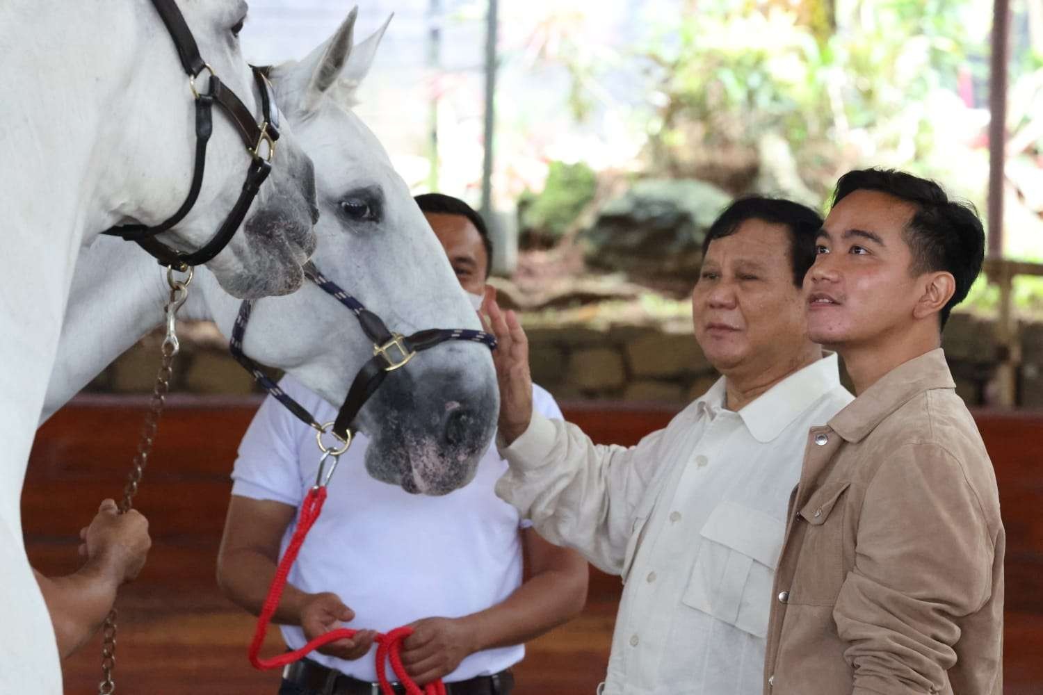 Dulu Presiden Jokowi, sekarang anaknya, Gibran Rakabuming Raka yang diajari Prabowo berkuda. (Foto: Istimewa)