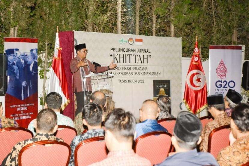 Dubes RI untuk Tunisia Zuhairi saat peluncuran Jurnal Khittah, di Wisma Duta Besar RI untuk Tunisia (20/6/2022). Jurnal Khittah PCINU Tunisia akan mewadahi dialektika pemikiran Islam. (Foto: Istimewa)