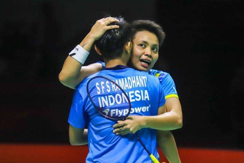 Ganda putri Indonesia Apriyani Rahayu/Siti Fadia Silva Ramadhanti sukses membalas kekalahan pada pasangan peringkat satu dunia. (Foto: twitter @INABadminton)